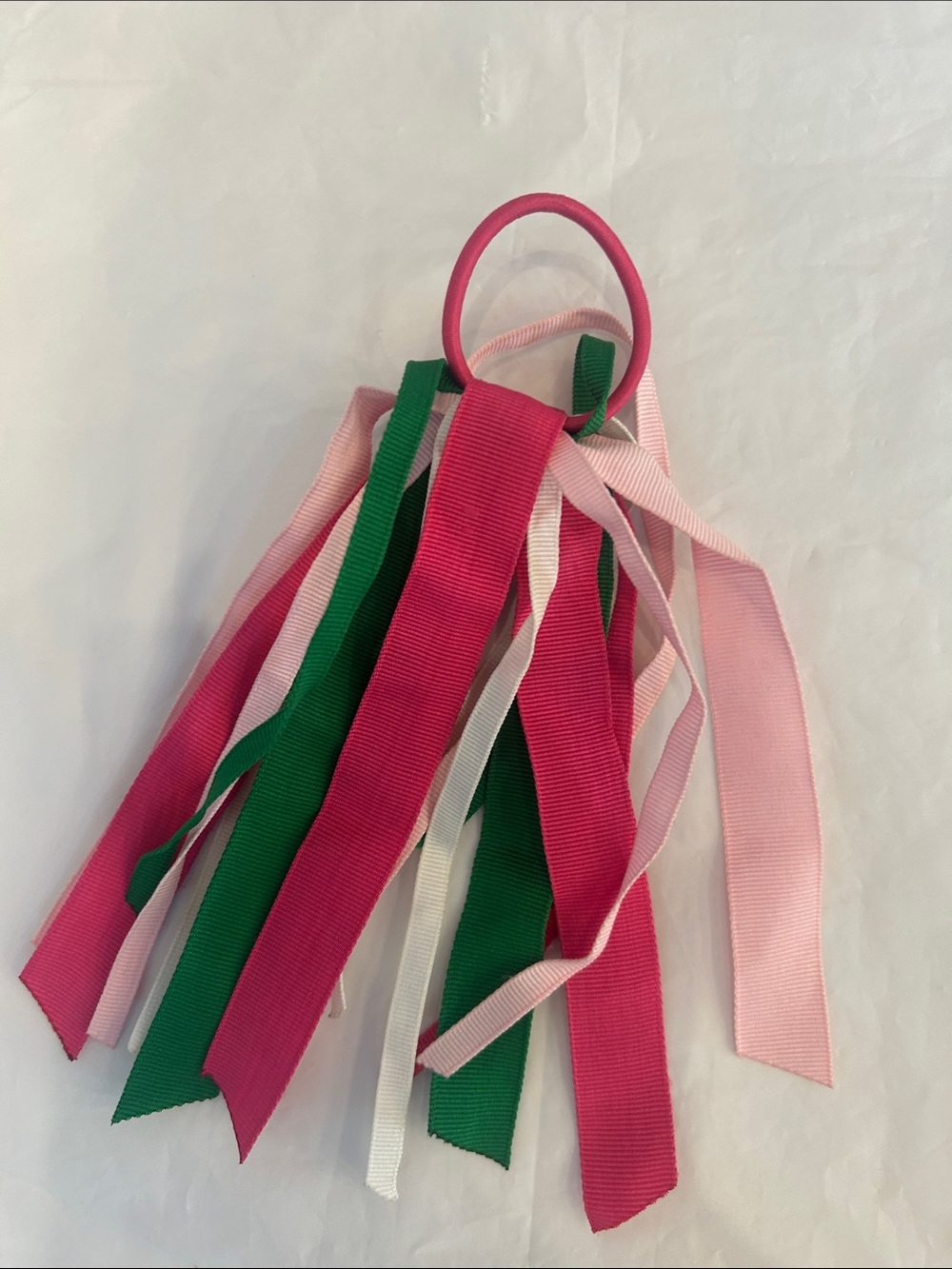 Gymboree Pink, Light Pink, Green and White Ribbon Tassel Hair Tie